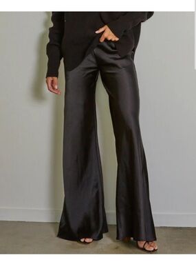Satin flare wide leg pants